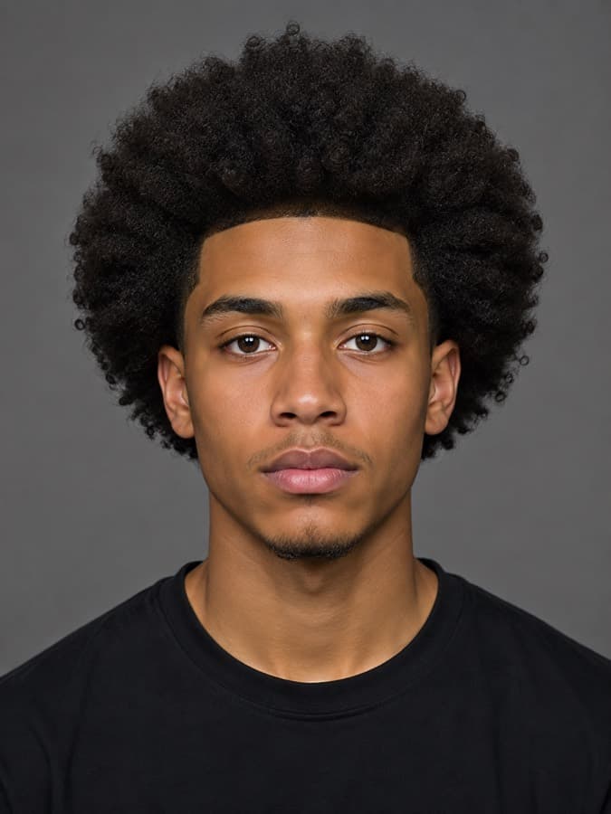 Afro — Coily hair grown out and shaped round.