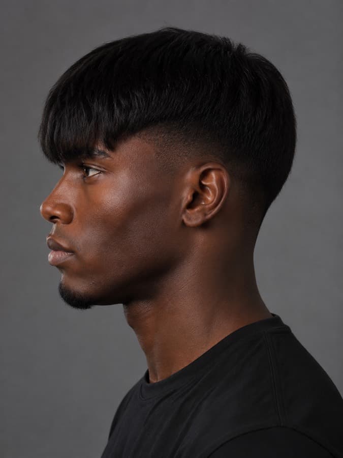 Blunt fringe, side view