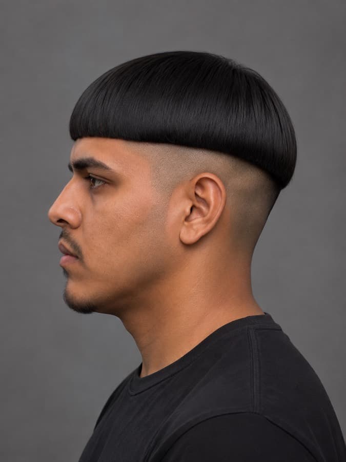 Bowl cut, side view
