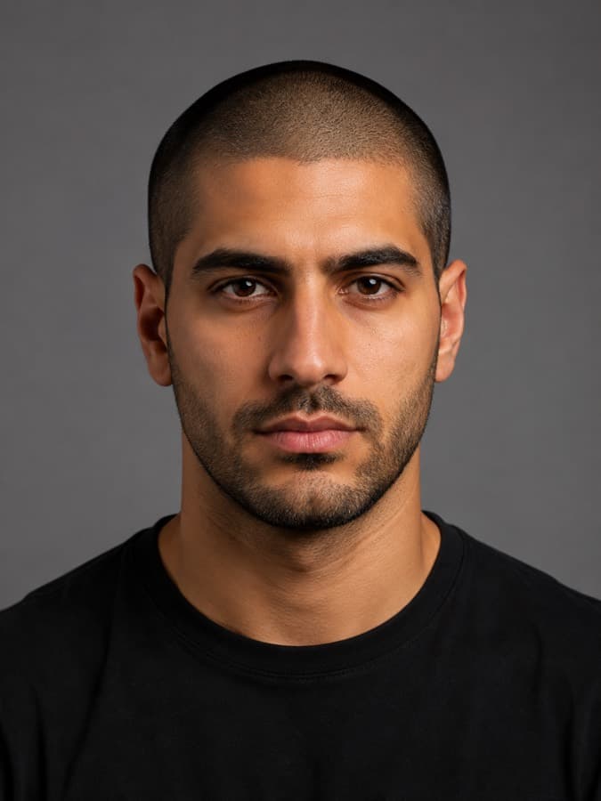 Buzz cut — One guard, all over. Nothing to style.