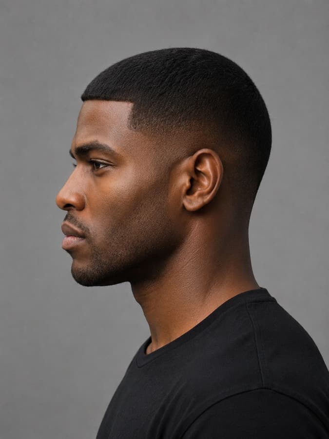 Caesar cut, side view