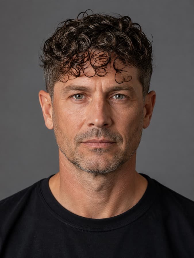 Curly fringe — Curl worn forward over the forehead.
