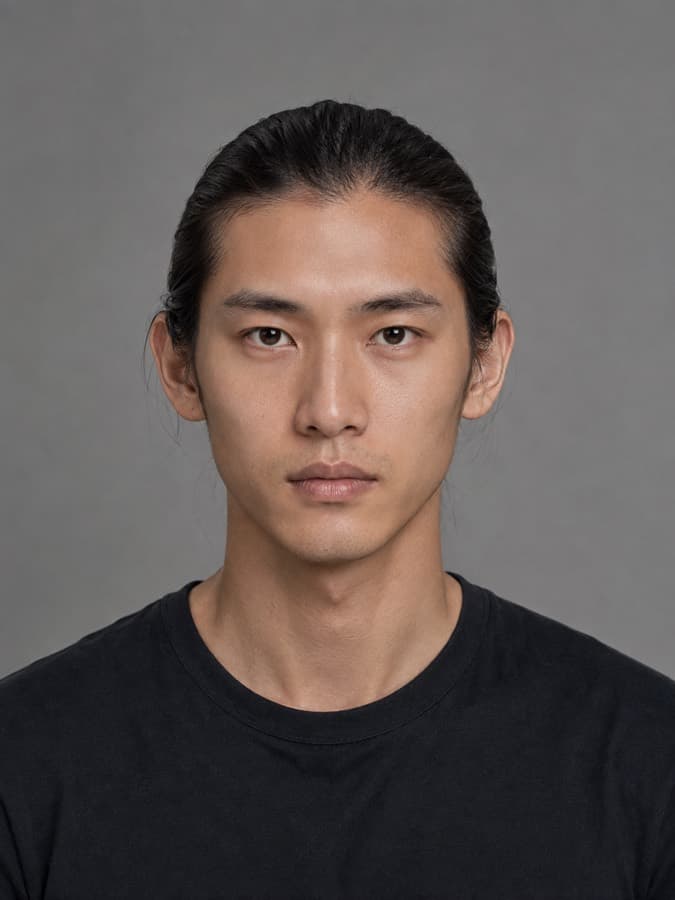 Man bun — Long hair gathered and tied at the back.
