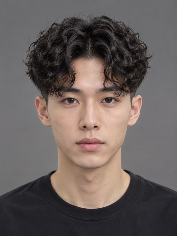 Middle part with a taper on curly hair