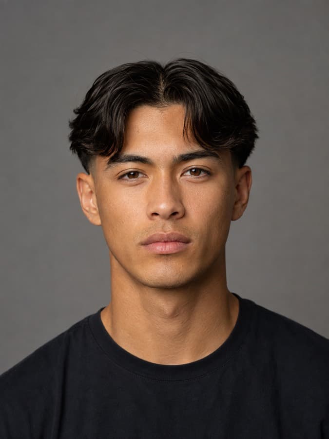 Middle part with a taper — Centre part on top, tapered sides underneath.