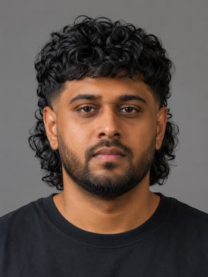 Modern mullet on curly hair