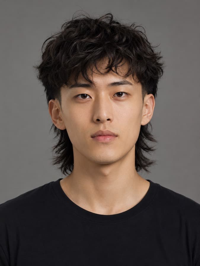 Modern mullet on wavy hair