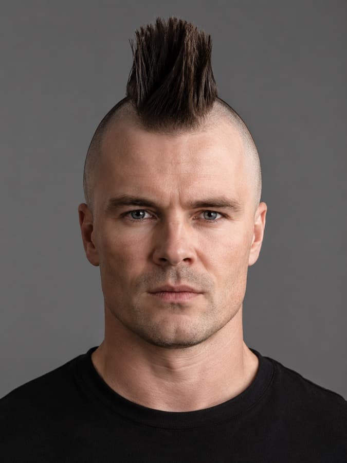 Mohawk — Shaved sides, a hard strip down the middle.
