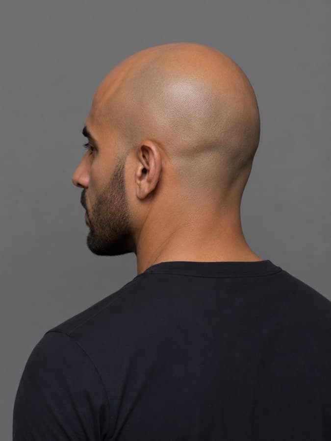 Shaved head, back view