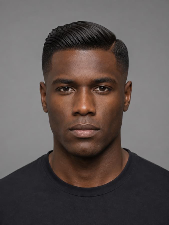 Side part — A defined parting, combed to one side.