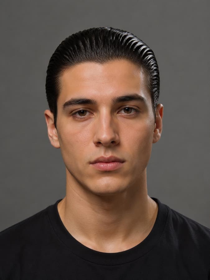 Slick back — Everything combed back, flat to the head.