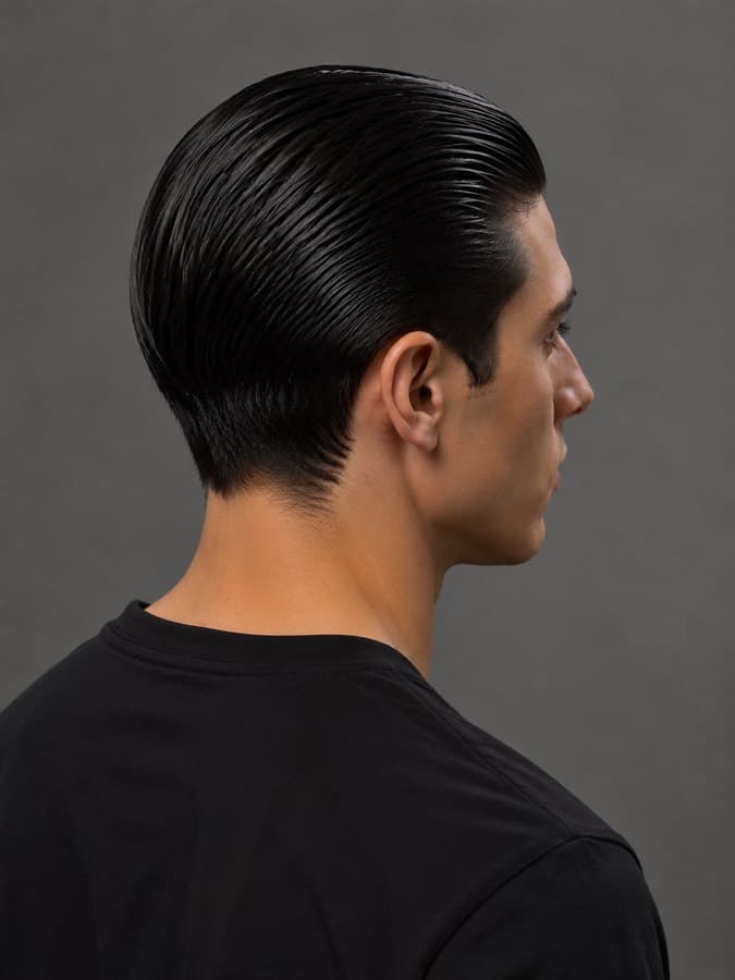 Slick back, back view
