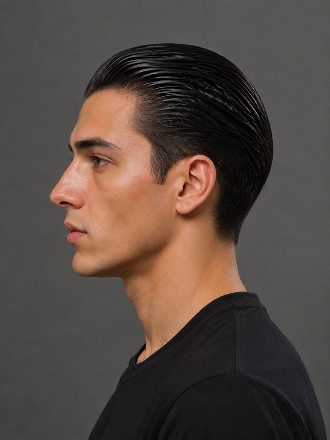 Slick back, side view