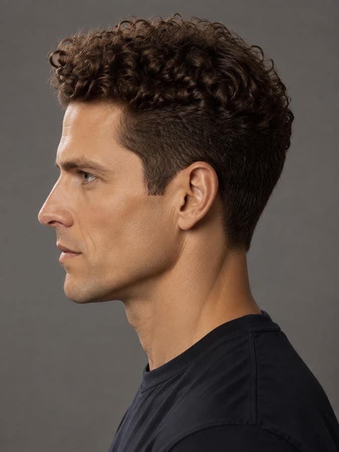 Tight perm, side view