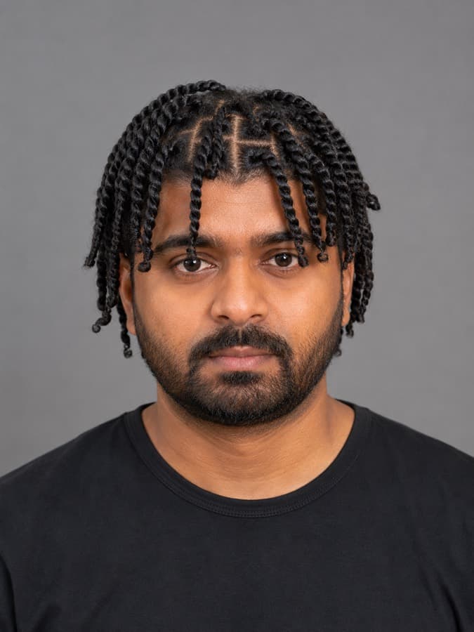 Twists — Hair twisted into defined ropes.