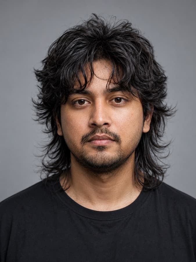 Wolf cut — Heavy layers, volume at the crown, wispy ends.